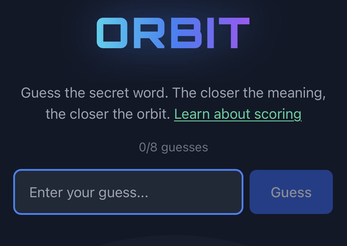 Screenshot of Orbit word game interface